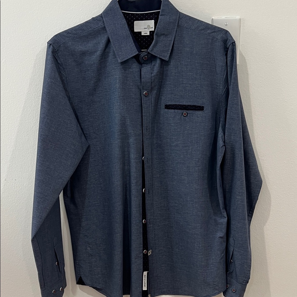 Men's Long Sleeve Button-Up Shirt - Navy Blue